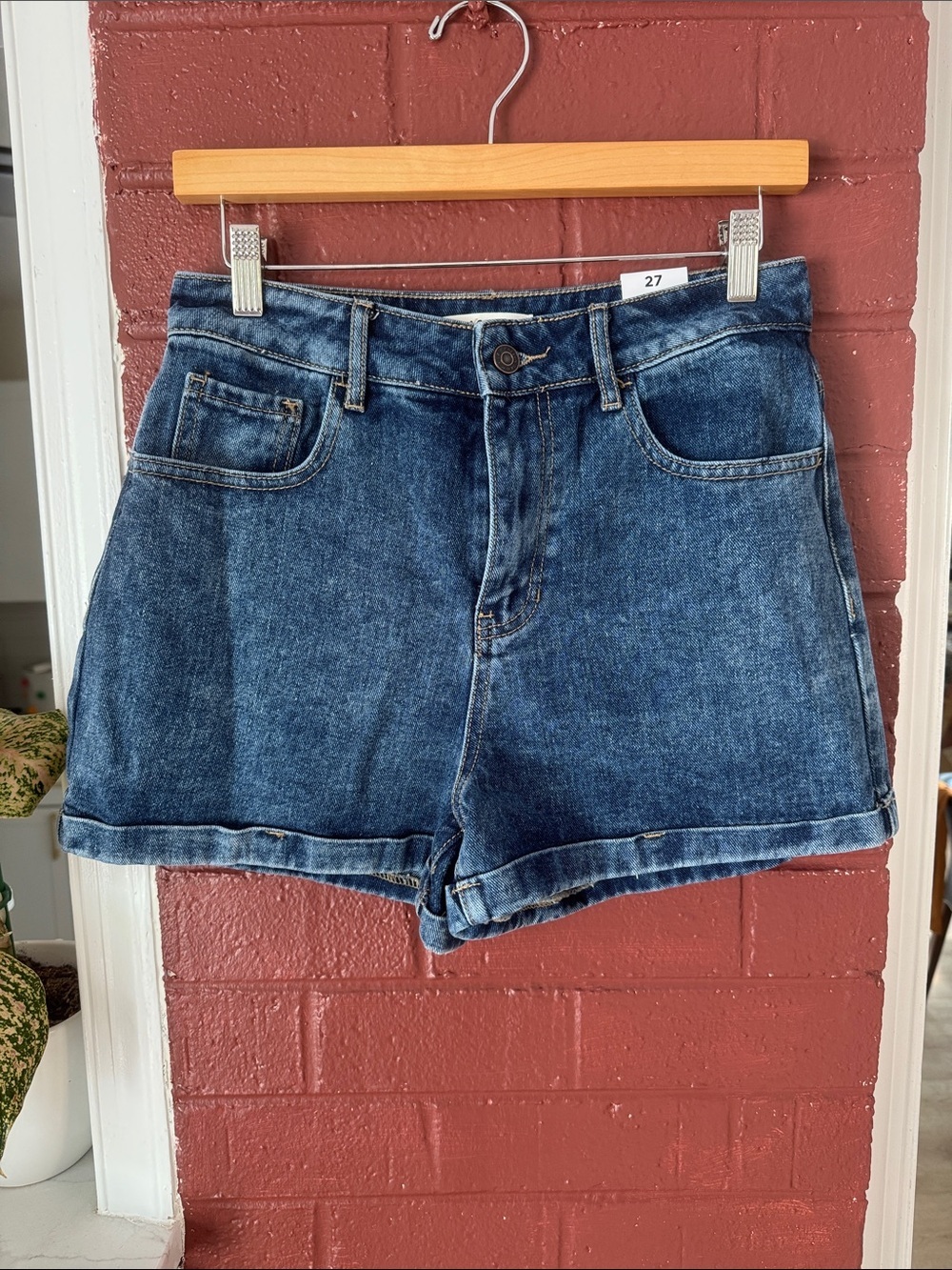 PacSun NWT Mom Shorts Indigo Blue High-Rise Rolled Hem Denim Shorts Size 27